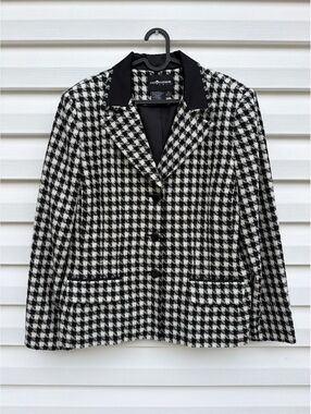 Sag Harbor Suit Women's Size 14 Black White Houndstooth Blazer Jacket